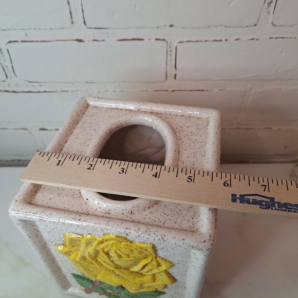 Ceramic Vtg Tissue Cover Box with Green Leaves Pink Flowers 1980s - Picture 5 of 6